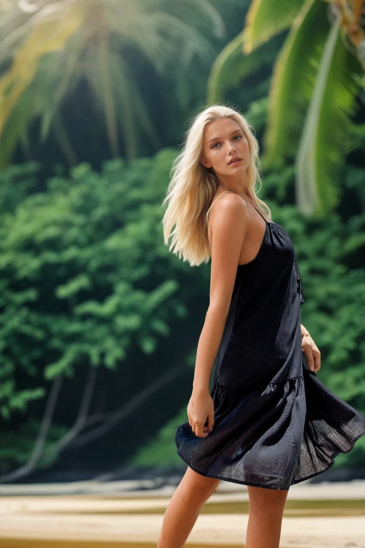 Black cotton sleeveless beach dresses to wear on holiday by Lindsey Brown 
