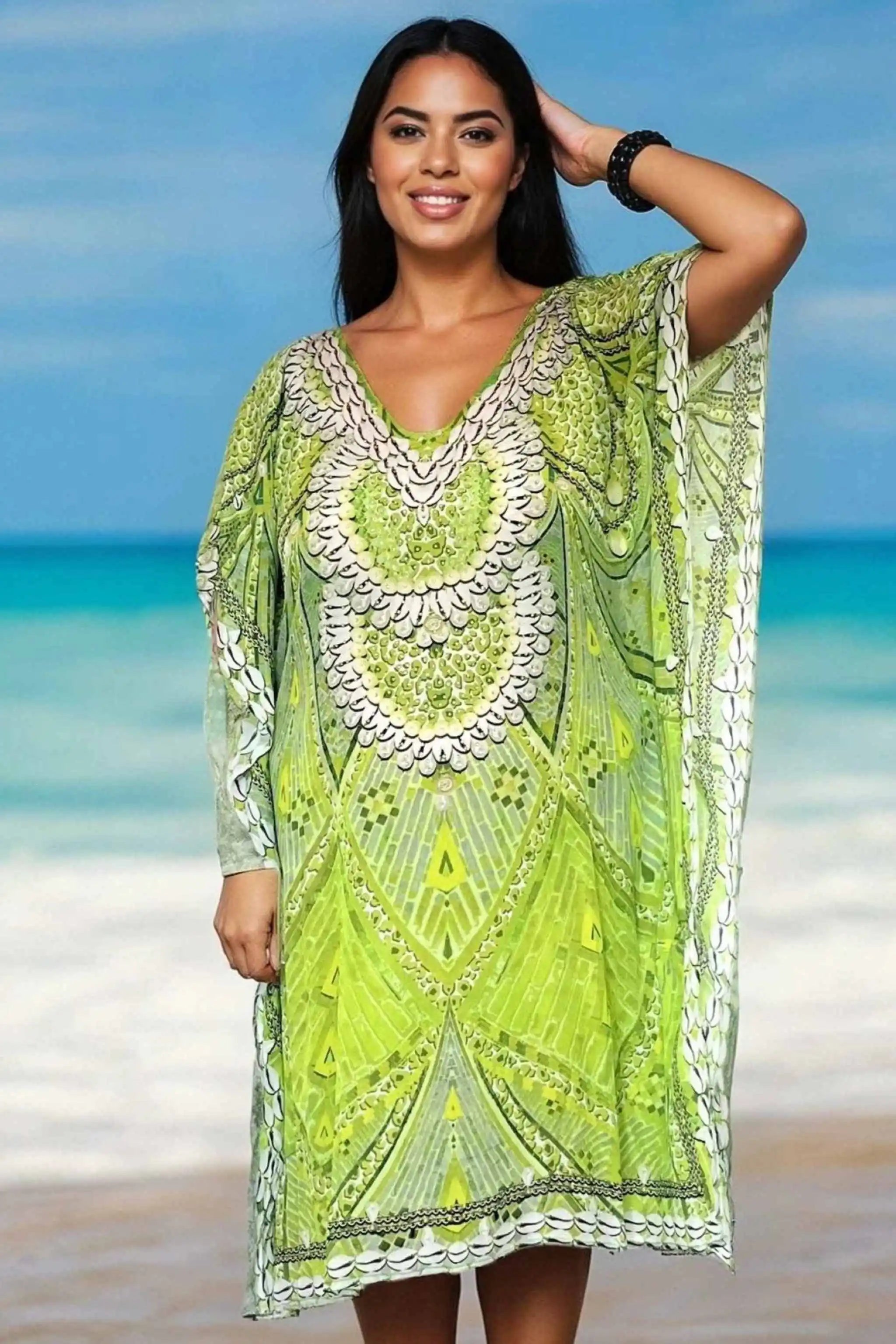 lime green beach cover up by Lindsey Brown resort wear 