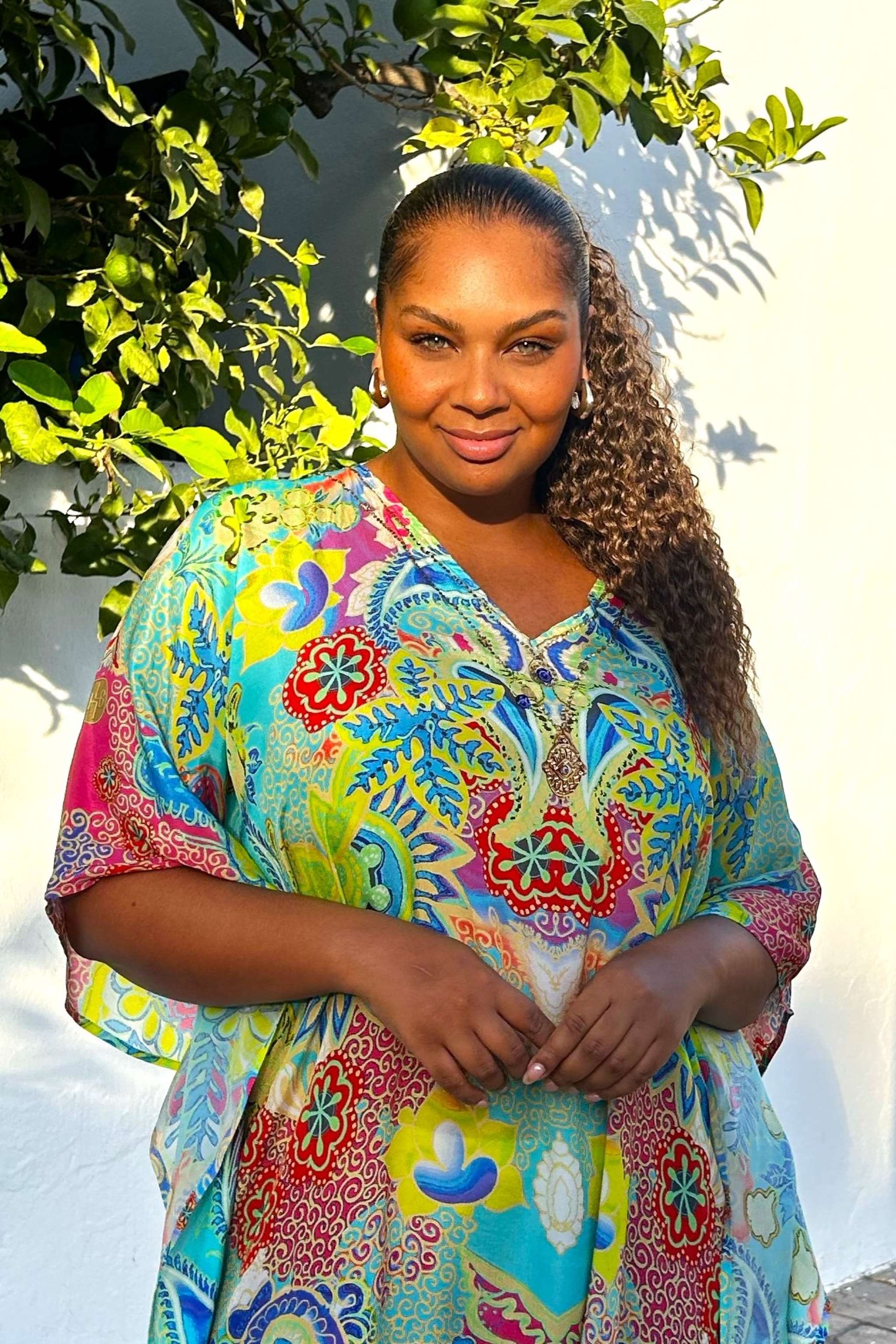 Turquoise_yellow_silk_plus_size_beach_cover-ups_by_Lindsey_Brown_